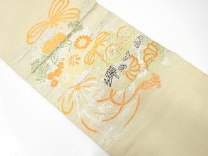 アンティーク　絽花薬玉に貝桶模様織出し丸帯（材料）